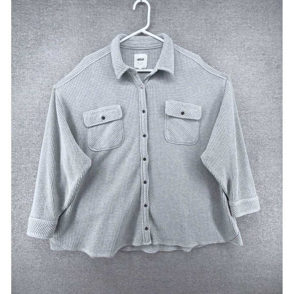 Aerie Lumber Jane Waffle Shaket Shirt Women XL Gray Comfy Winter Long Sleeve